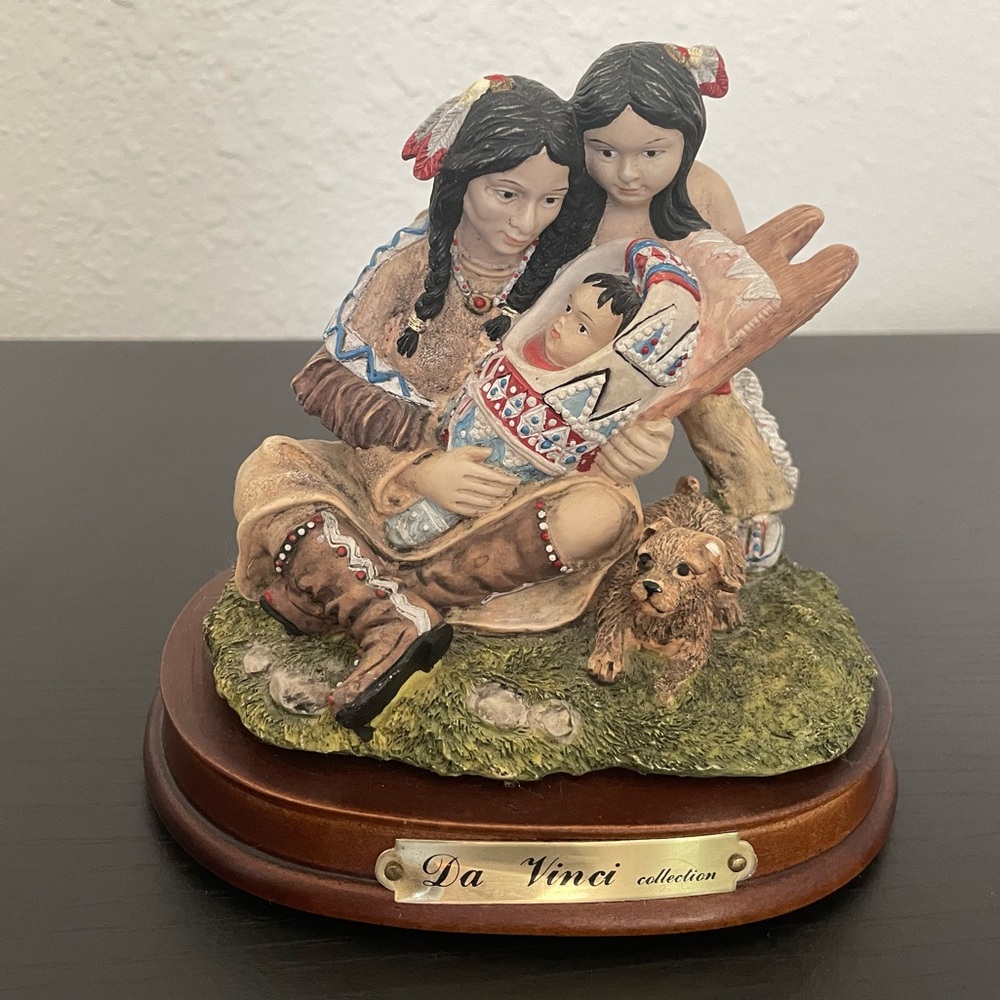Vintage Native American Family with Dog. Made of Resin, Hand Painted.